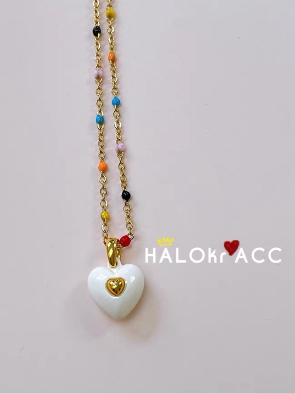 Korean Style Colorful Beaded Heart Pendant Necklace